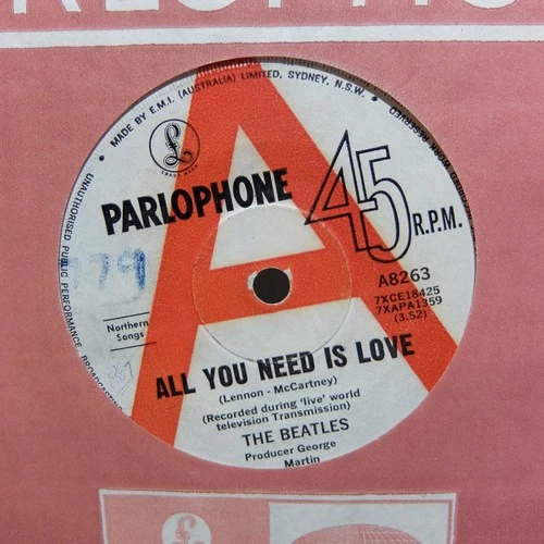 The Beatles - All You Need is Love (Parlophone A8263) A-LABEL Aussie 45