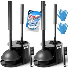 2Pack 2 in 1 Toilet Brush and Plunger Set, Extended Handle Plunger,Toilet Bow...