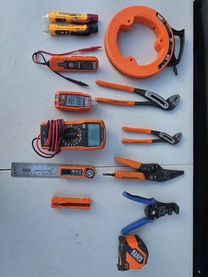 Klein Tools Electrician Lot Meter Fish Tape Tester Pliers Stripper Snips