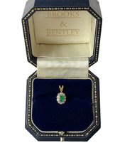 0.25ct Emerald & Diamond Cluster Pendant 9ct Gold  Small Diamond Emerald Pendant