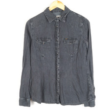 LEE Men's Shirt M Grey Western Style 100 Cotton Long Sleeve Snap Button Placket