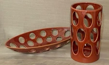 Set of Mid Century Rare European Ceramic Vase and Fruit Bowl Set