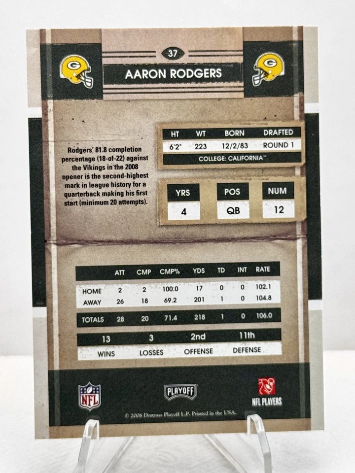 2008 Playoff Contenders #37 Aaron Rodgers Green Bay Packers Season Ticket - Image 2 of 2