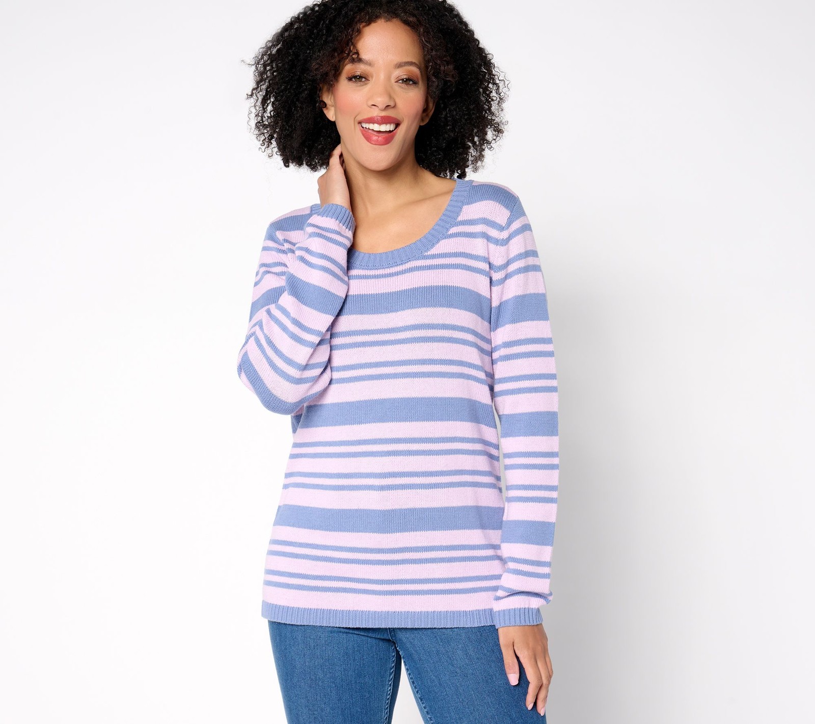 Maya J Women's Top Sweater Sz 2XS (XXS) Denim & Co. 100% Cotton Blue A677649