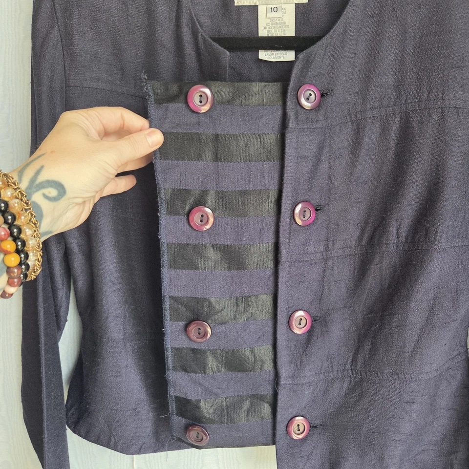 复古女式 10 Lois Snyder Dani Max Blazer 航海学院海军蓝黑色 — 第 4/4 张图片