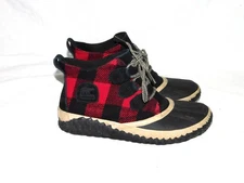 Sorel Size 9 Red Black Buffalo Plaid Out N About Plus Rain Boots Ankle Rubber