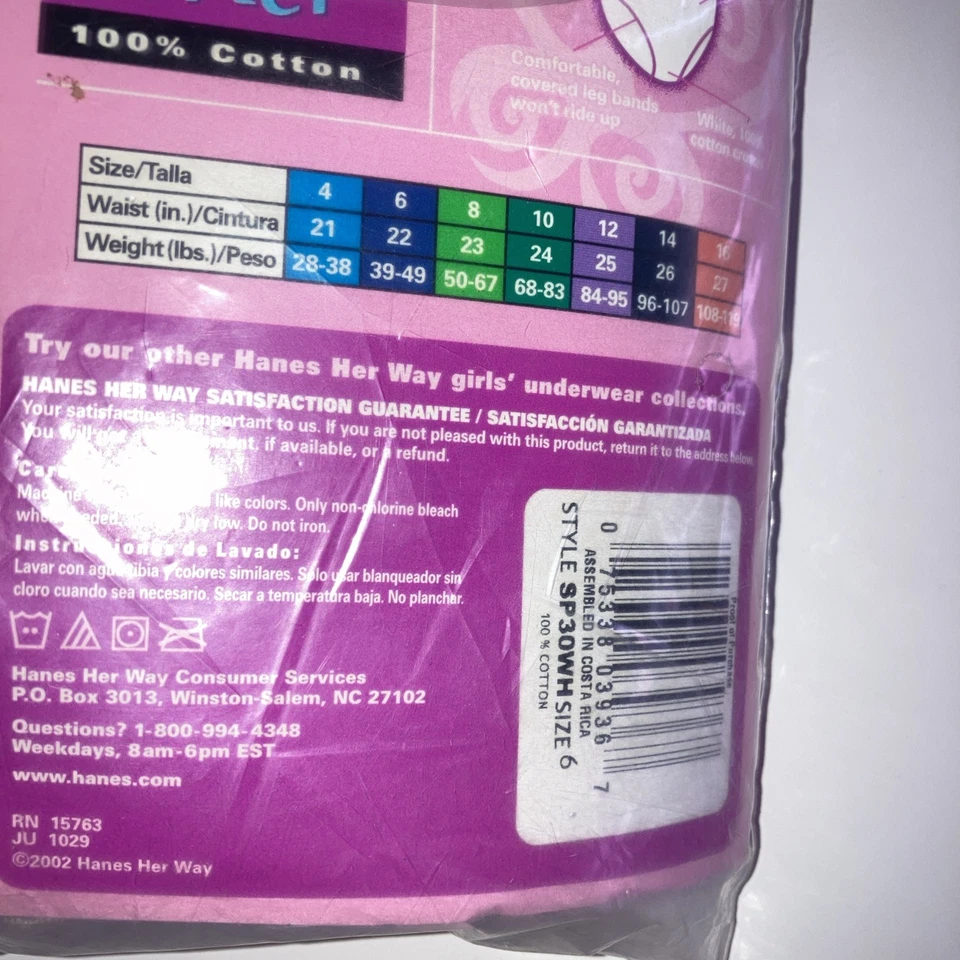 VINTAGE  6-Pk Hanes Her Way 100% COTTON  Girls Sz6 BRIEFS NOS 2002 - Image 4 of 4