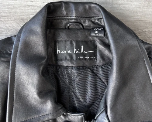 Nicole Miller Men’s Black Leather Jacket Size XL Soft Zip Button Pockets Lined image 4