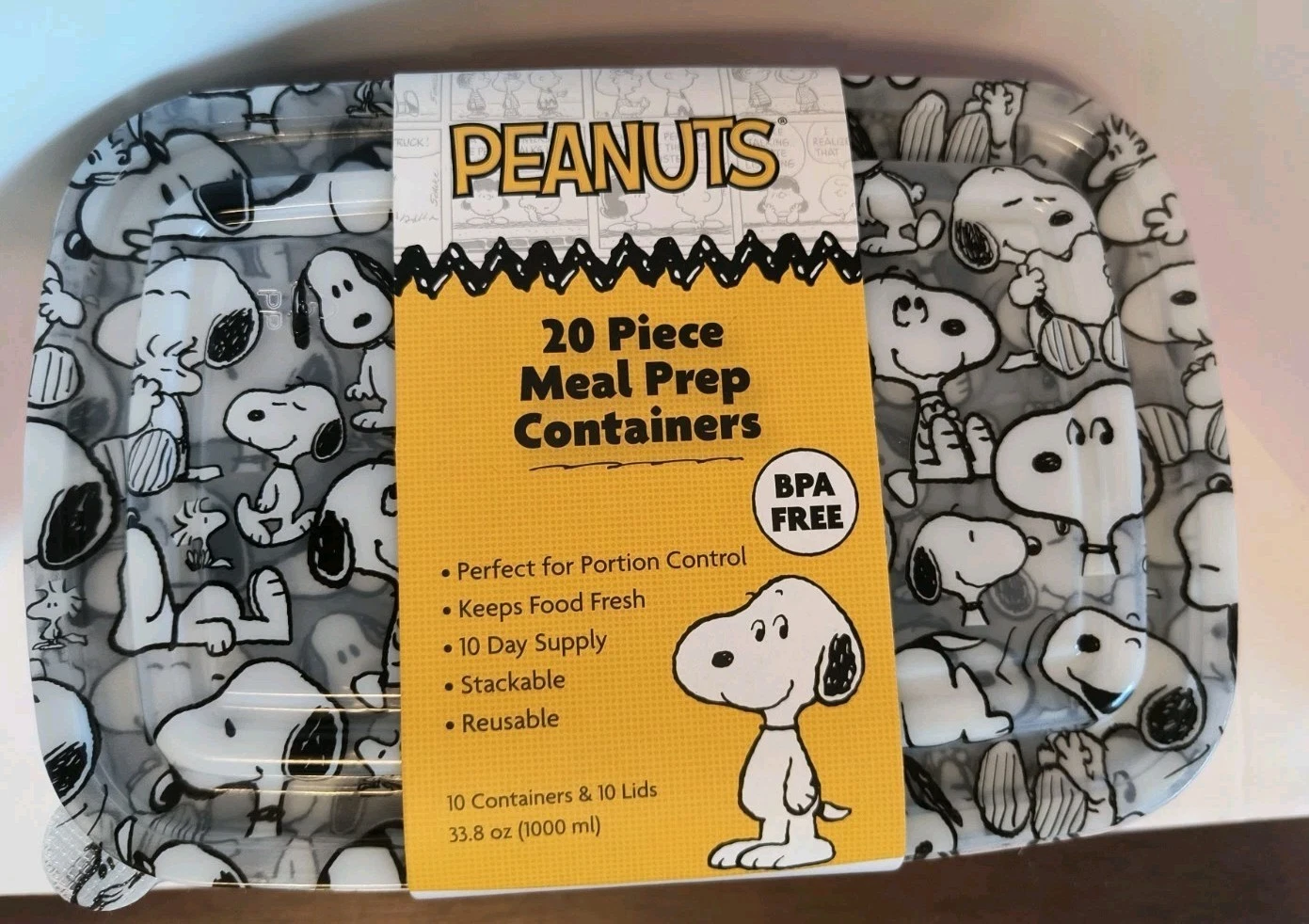 Peanuts SNOOPY Black & White, Pink 20 Piece Meal Prep Food Storage Containers🆕