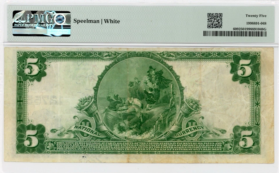 1902 $5 Los Angeles Plain Back-People’s NB-Fr.609-CH#12755-PMG 25 - Image 2 of 2