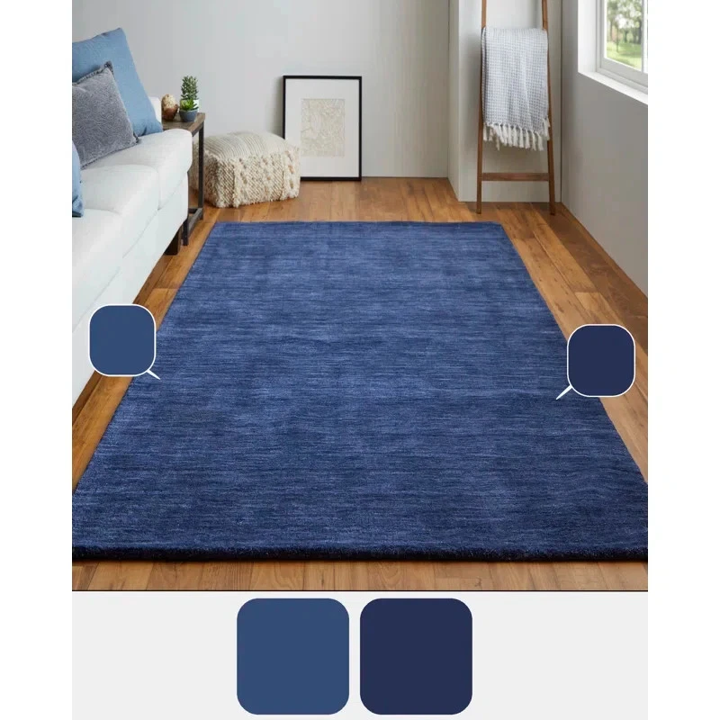 Deep Indigo Hand Tufted Area Rug 5x8 6x9 8x10 - Solid Modern Living Room Design - Image 4 of 4