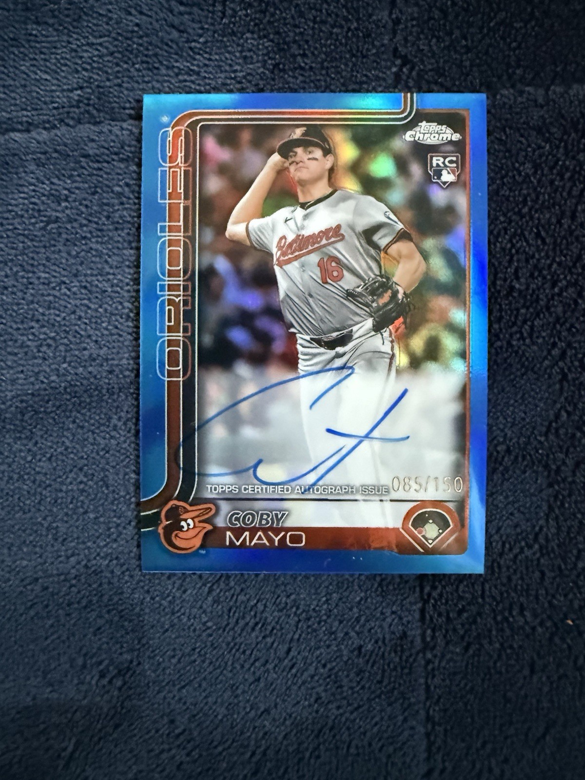2025 Topps Chrome Logofractor Coby Mayo True Blue Refractor Rookie RC Auto /150