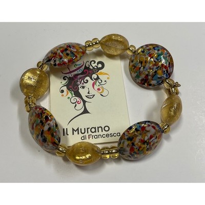 Il Murano di Francesca Italian Murano Glass Beaded Stretch Bracelet Gold Tone