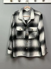 Umgee USA Jacket Womens Large Black Gray White Plaid Shacket Button Front Casual