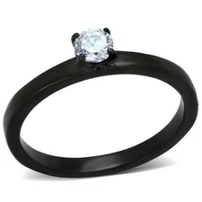 Women's Midi Promise Ring, Clear CZ, Black Plated, Stainless Steel, Statement