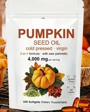 Pumpkin Seed Oil Saw Palmetto 4000mg 300gels Cold Press Virgin Oil Phytosterols