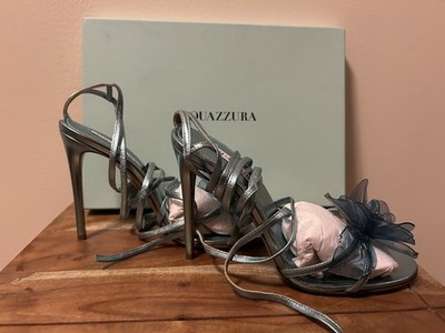 Aquazzura Zsa Zsa Sandal 105 In Nappa Laminata/PVC Acqua SZ 37 NIB