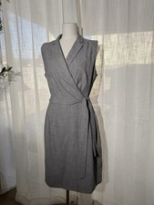 Ann Taylor Women's Gray Sleeveless Belted Faux Wrap Dress Sz 12 Sz Large Office