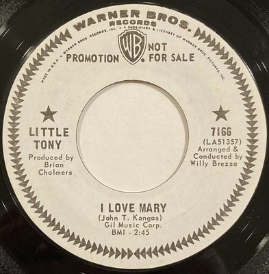Little Tony    I Love Mary / I'm Comin' Home   Warner Bros. - 7166   1968 45 RPM