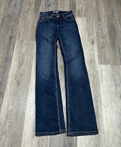 Women’s wrangler Dark Wash Blue Denim Bootcut Jeans size 00x34 5-Pocket