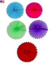 Colorful 12 inches Tissue Paper Rosette Fans Party Decorations (5 Fans)