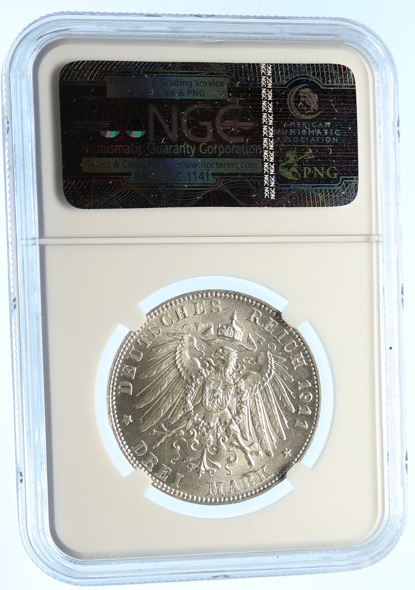 1911 D GERMANY Bavaria Otto I PRINCE LUITPOLD Old Silver 3