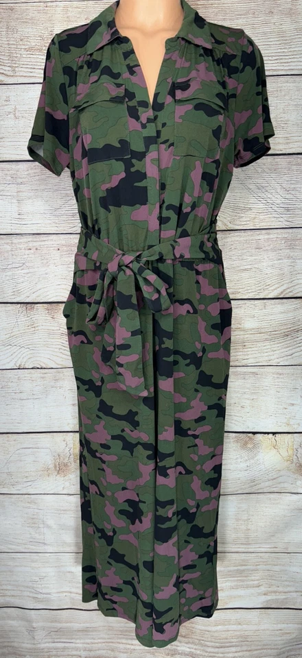TORRID 00 Women's Olive Green Pink Camo Studio Soft Knit Culotte Jumpsuit EUC - Image 2 of 4
