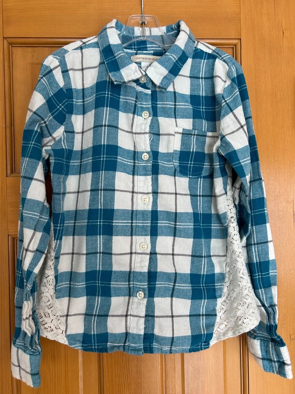 EUC Girls' Size 10/12 Canyon River Blues Blue Plaid Shirt with Lace