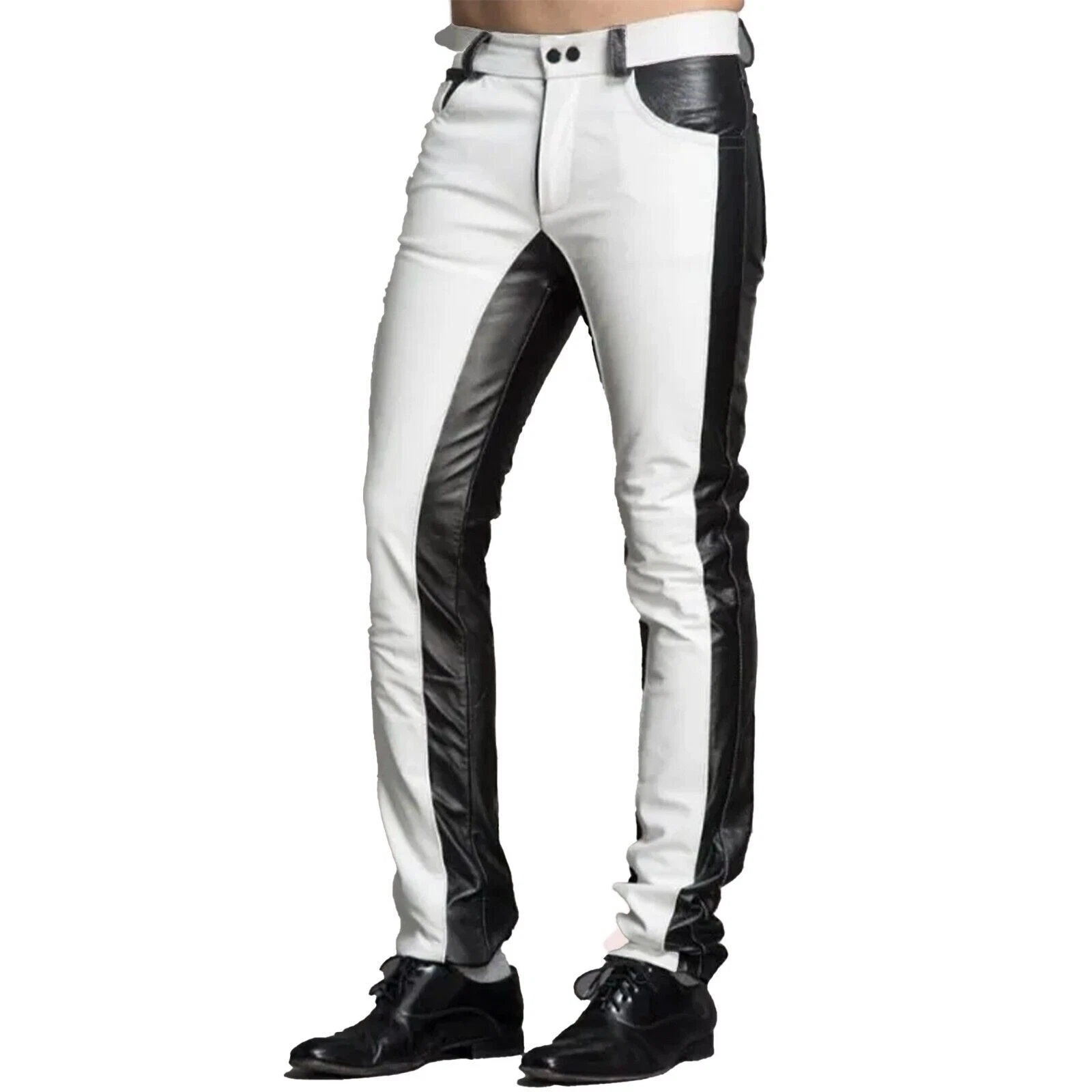 Men's Pants Black And White Motorcycle or Casual Men's Leather Trouser Pant