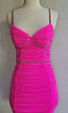hot pink rhinestone bodycon stretch mini dress Fashion Nova sz S