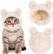 Cute Cat Costume - Warm Bear Hat for Small Pets, Adjustable Soft Headwear for Ca