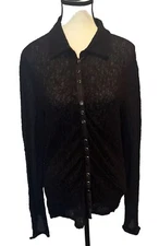 J. Jill Stretch BLACK Textured Multiple Snap Long Sleeve Top Tunic Sz Small