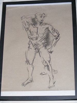 Figur Lebenszeichnung Akt ausdrucksstarke Holzkohle / Papier, Mann stehend, >A2 Gr. @ 