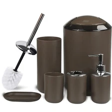 Bathroom Accessories Set 6 Piece, Bath Ensemble for Decorative Countertop,Brown