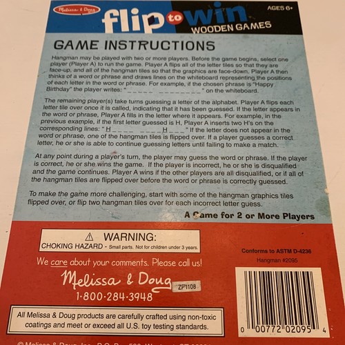 Melissa & Doug Hangman Wooden Board Flip To Win Game Great For Traveling - Picture 6 of 6