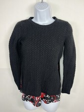 LOFT Petite Black Sweater Sz XSP Crew Neck Long Sleeve Textured Knit Minimalist