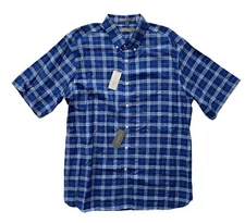 Daniel Cremieux Signature Nwt BRT Blue Check Tencel Linen Short Sleeve Shirt M