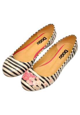 DOGO Shoes Women Vegan Leather Beige Flat Shoes - Roses On Stripes