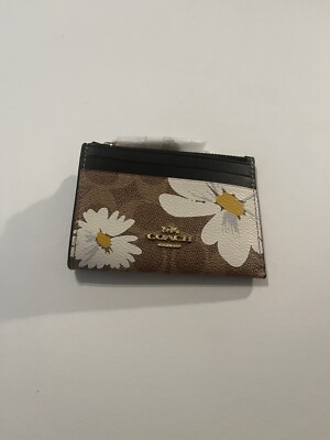 Coach Tan Multi Keychain Card Case In Signature Canvas With Floral Print-NWT