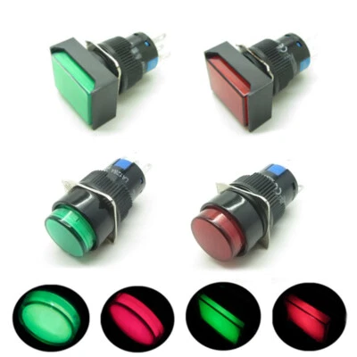 16mm Push Button Switch Round Rectangular NO NC Red Green LED Light 12V 24V 220V