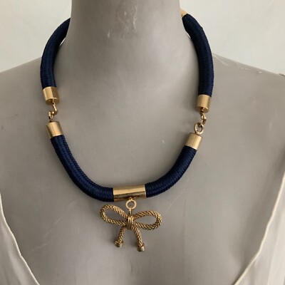 RED VALENTINO BOW TIE PENDANT BIJOUX NECKLACE CHOKER-BLUE CORD-STUNNING PIECE