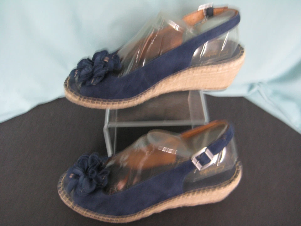 Clarks Artisan туфли 9 M Espadrilles конопли покрытый каблуки синий замшевый пряжка открытый - Изображение 2 из 4