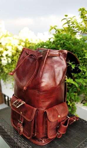 Reise Handarbeit Leder Rucksack Tasche Backpack Braun Vintage Echt - Bild 6 von 9