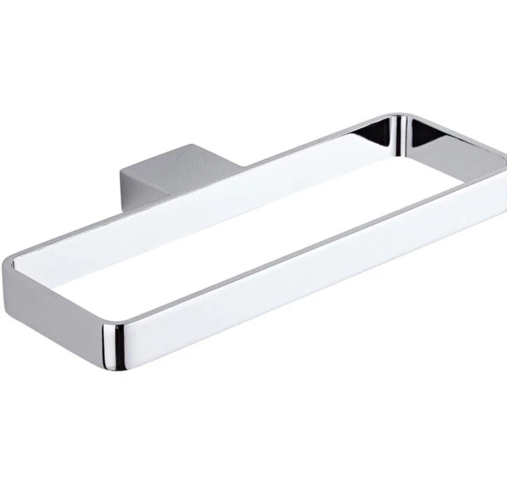 Modern Bathroom Square Towel Rack Towel Ring Holder Chrome Wall Mounted Black - Image 3 of 4