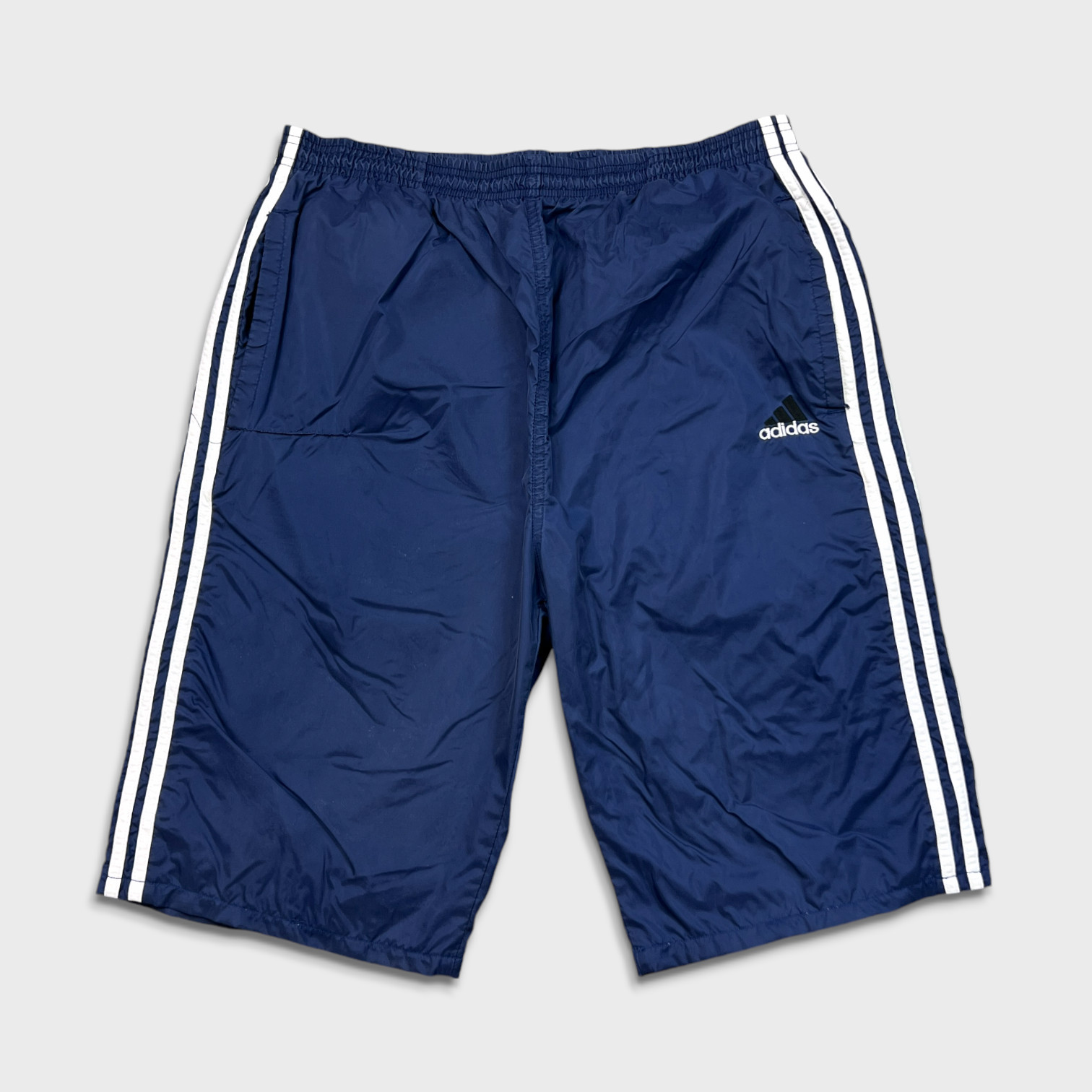 S L1600 Vintage Adidas Shorts Mens Large Blue Essentials 3 Stripe Pocketed Gym 90S Pants