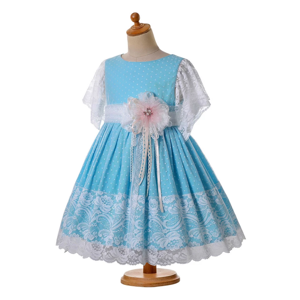 Niñas Vestidos de Pascua Talla 2-4 6 8 10 12 Primavera Verano Flor Princesa Vestido Azul Foto 4 de 4