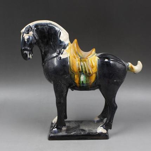 21cm Chinese Tang Ceramics Tri Color Glazed War Horse Statue Ornaments Antique - Picture 3 of 6