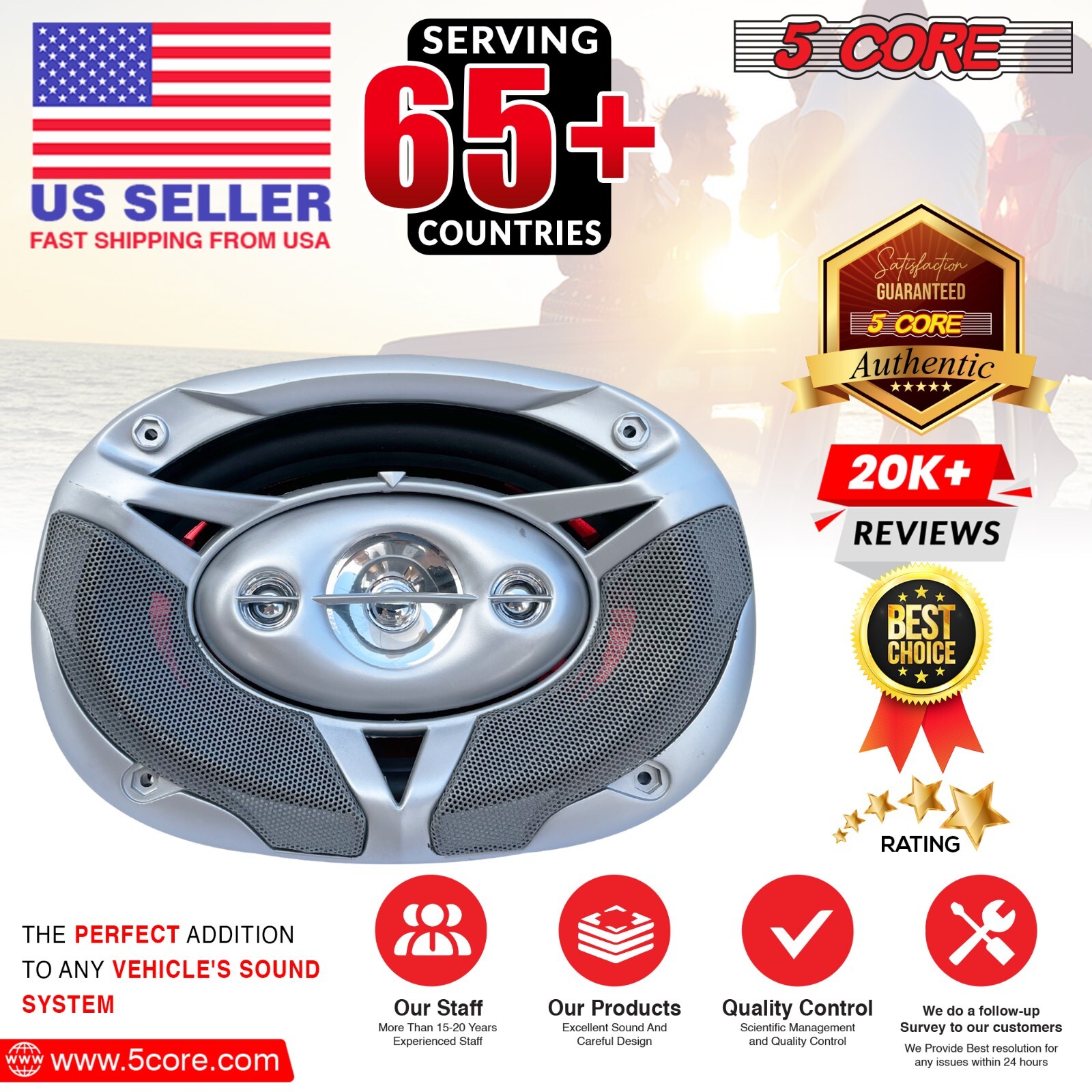 5Core 2 Pcs 6X9 Inch Car Audio Coaxial Speaker 3 Way 1200W Full Range Speakers