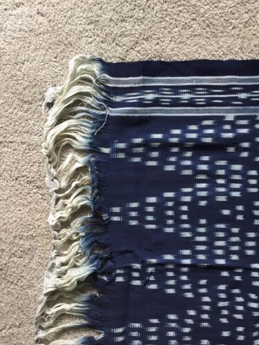 Blue Indigo Cotton Block Print Accent Area Rug 65" L by 29" W - Picture 2 of 4