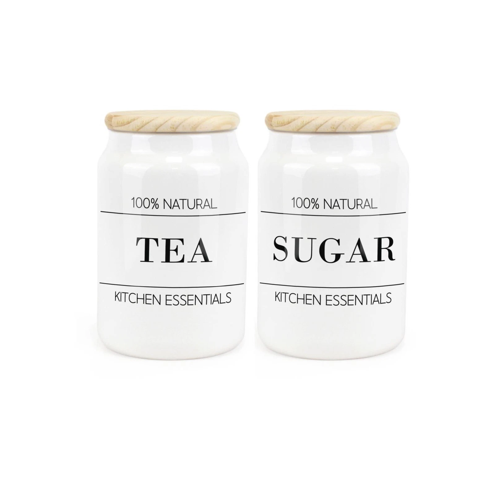 Ceramic Tapered Minimalist Canisters Set - Tea & Sugar Storage Containers